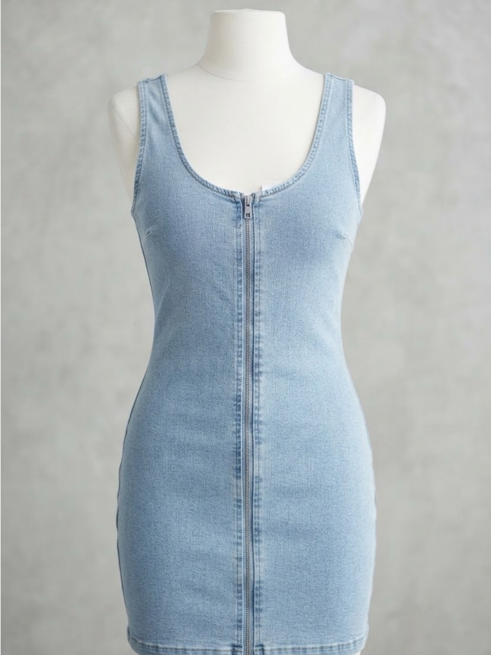 Nordstrom Light Blue Denim Zip-Front Tank Dress